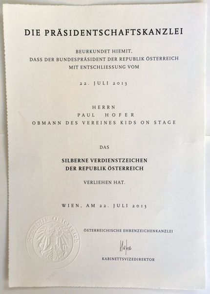 Urkunde silberne Verdienstzeichen